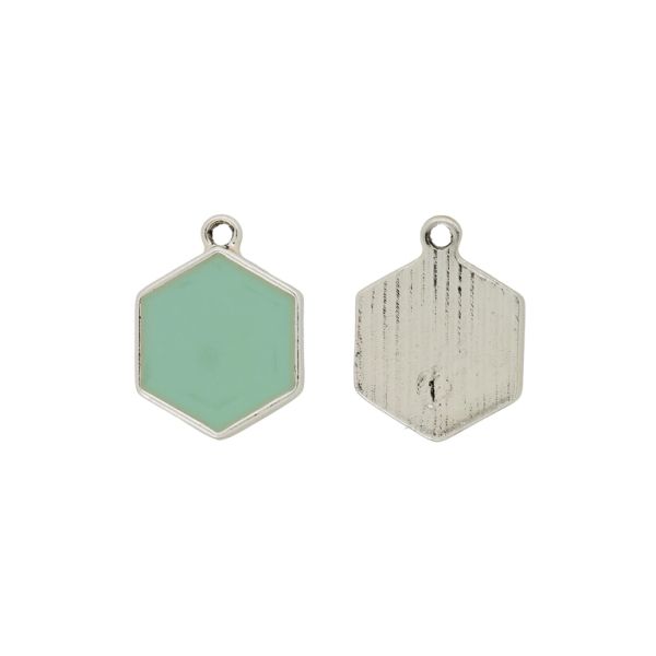 METAL BEADS WITH ENAMEL - PENDANT - HEXAGON 03 - 16x21x3mm GOLD (LIGHT)-TURQUOISE (LIGHT) - PACKAGE 30pcs. Hole-1.8mm