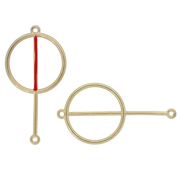 METAL BEADS WITH ENAMEL - CONNECTING ELEMENT WITH 2 RINGS - CIRCLE С WAND 01 - 48x25x2mm GOLD-RED - PACKAGE 30pcs. Hole-1.6mm