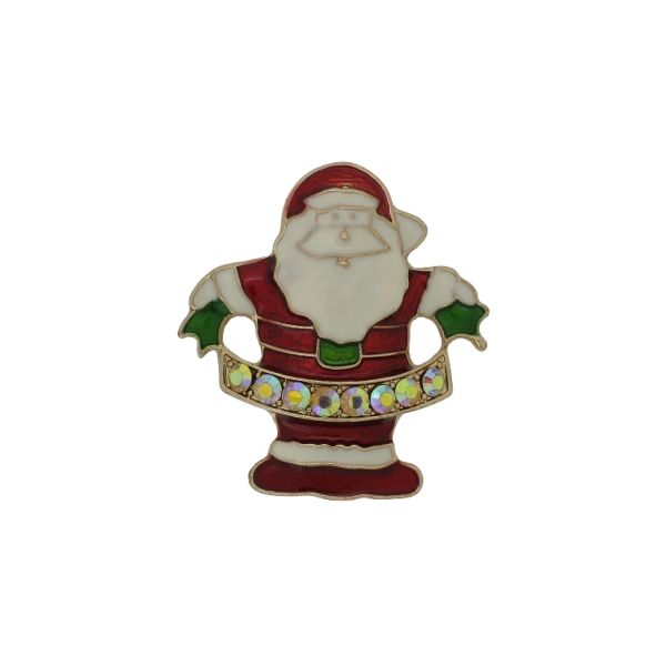 JEWELRY - BROOCH - ENAMEL AND CRYSTALS - SANTA CLAUS В214 - 4.0x4.4cm GOLD-RED-WHITE - 1pc.