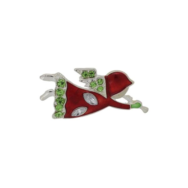 JEWELRY - BROOCH - METAL AND CRYSTALS - ANGEL В206 - 2.4x5.0cm NICKEL-RED-GREEN (LIGHT) - 1pc.