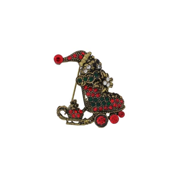 JEWELRY - BROOCH - METAL AND CRYSTALS - SANTA CLAUS В209 - 3.2x3.6cm GOLD-RED-GREEN (DARK) - 1pc.