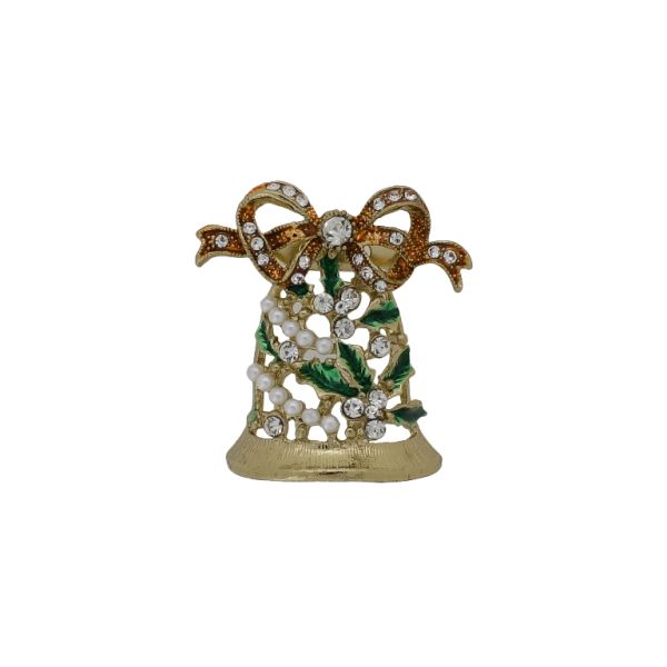 JEWELRY - BROOCH - METAL AND CRYSTALS - CHRISTMAS BELL В211 - 3.5x3.7cm GOLD-ORANGE-GREEN - 1pc.
