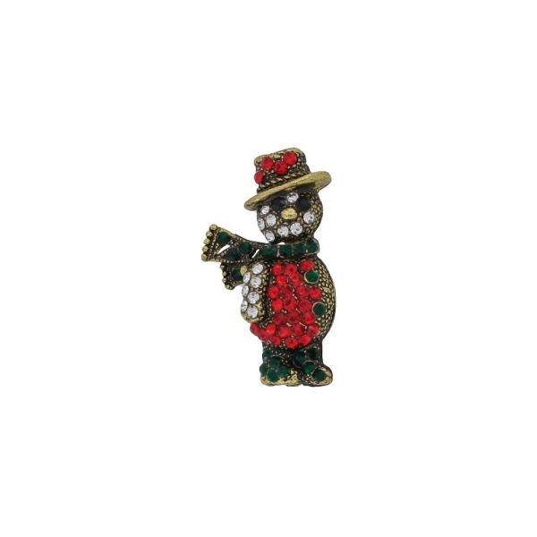 JEWELRY - BROOCH - METAL AND CRYSTALS - SNOWMAN В208 - 2.2x3.7cm GOLD-RED-GREEN (DARK) - 1pc.