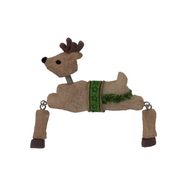 JEWELRY - BROOCH - METAL AND RESIN 3D - DEER В215 - 5.0x6.2cm NICKEL-BROWN-GREEN - 1pc.