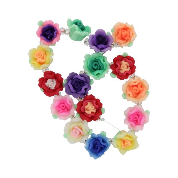 POLYMER CLAY FIMO BEADS - 3D - ROSE MIX 01 - 15x11mm - MIX RAINBOW - PACKAGE (6x16pcs.) Hole-1.0mm
