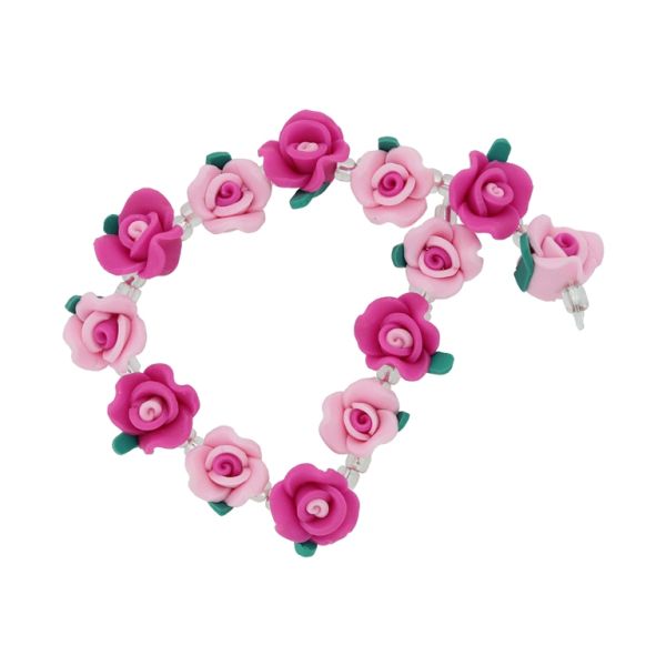 POLYMER CLAY FIMO BEADS - 3D - ROSE MIX 02 - 15x11mm - PINK-CYCLAMEN - 13pcs. Hole-1.0mm