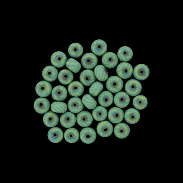 POLYMER CLAY FIMO BEADS - BALL FLAT - DOTS 01 - 6x10mm TURQUOISE-YELLOW - PACKAGE 500pcs. Hole-1.8mm