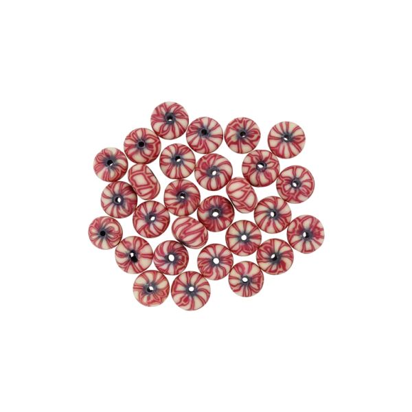 POLYMER CLAY FIMO BEADS - BALL FLAT - FORMS 01 - 6x10mm RED-ECRU - PACKAGE 500pcs. Hole-1.8mm
