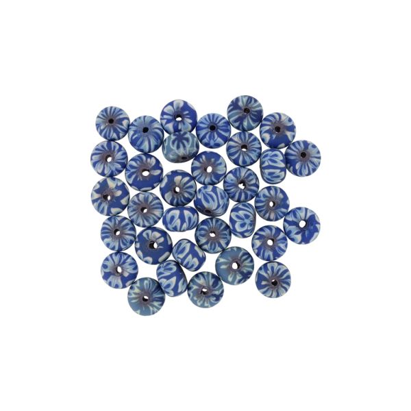 POLYMER CLAY FIMO BEADS - BALL FLAT - FLOWER 06 - 6x10mm BLUE (DARK)-BLUE (LIGHT)-WHITE - PACKAGE 500pcs. Hole-1.8mm