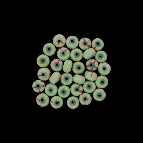 POLYMER CLAY FIMO BEADS - BALL FLAT - FLOWER 07 - 6x10mm GREEN (LIGHT)-PINK (LIGHT)-RED - PACKAGE 500pcs. Hole-1.8mm