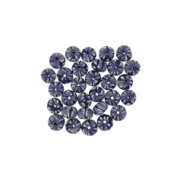 POLYMER CLAY FIMO BEADS - BALL FLAT - FLOWER 10 - 6x10mm BLUE (DARK)-WHITE - PACKAGE 500pcs. Hole-1.8mm