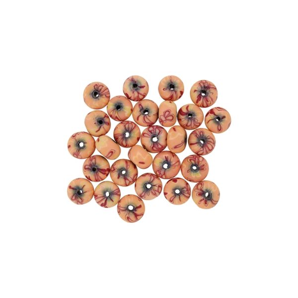 POLYMER CLAY FIMO BEADS - BALL FLAT - FLOWER 11 BUTTERFLY - 6x10mm ORANGE (LIGHT)-YELLOW-RED - 50pcs. Hole-1.8mm