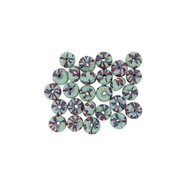 POLYMER CLAY FIMO BEADS - BALL FLAT - FLOWER 15 - 6x10mm TURQUOISE (LIGHT)-BLUE (DARK)-RED - 50pcs. Hole-1.8mm