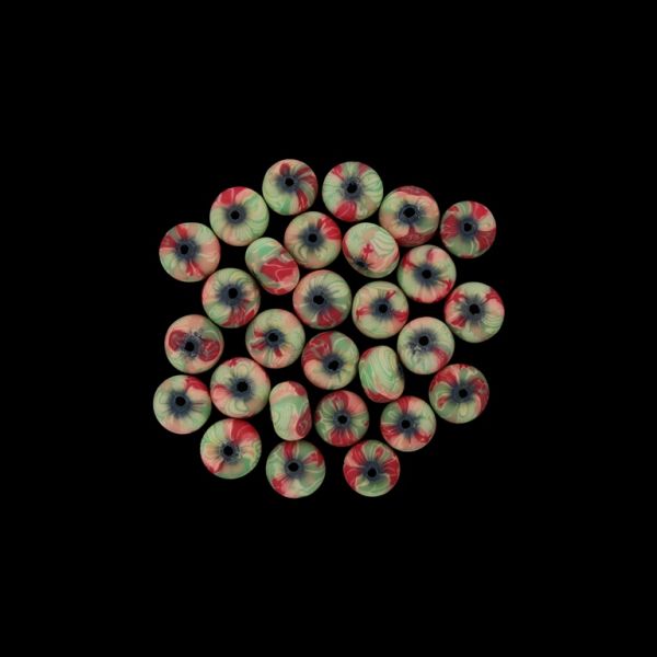 POLYMER CLAY FIMO BEADS - BALL FLAT - FLOWERS 05 - 6x10mm GREEN (LIGHT)-RED (LIGHT)-ECRU - 50pcs. Hole-1.8mm