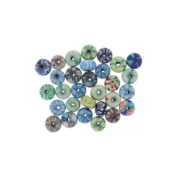 POLYMER CLAY FIMO BEADS - BALL FLAT - FLOWERS MIX 07 - 6x10mm MIX - 50pcs. Hole-1.8mm