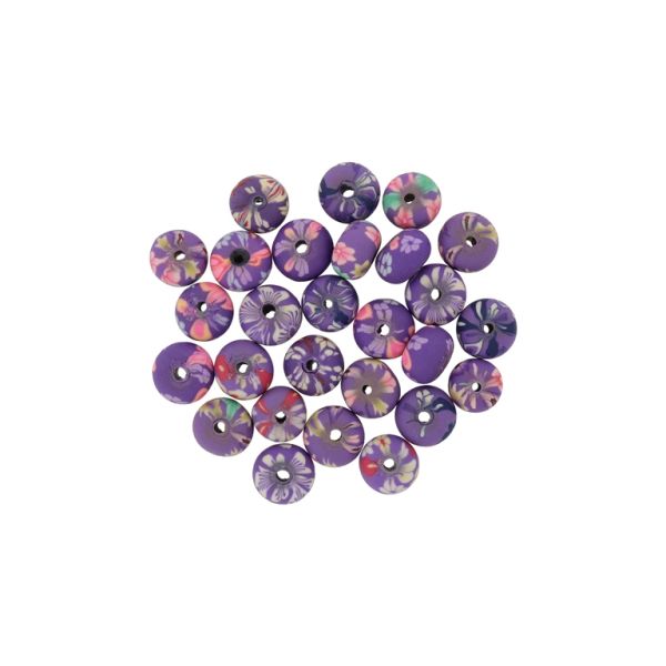 POLYMER CLAY FIMO BEADS - BALL FLAT - FLOWERS MIX 10 - 6x10mm PURPLE-MIX - PACKAGE 500pcs. Hole-1.8mm