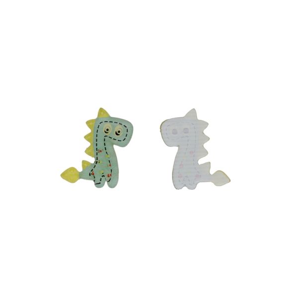 PLASTIC BEADS - RESIN 3D - FOR GLUING - DINOSAUR 07 - 29x32x3mm GREEN (LIGHT)-YELLOW (LIGHT)-BLACK - PACKAGE 30pcs.