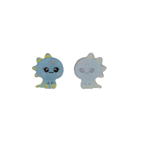 PLASTIC BEADS - RESIN 3D - FOR GLUING - DINOSAUR 08 - 26x30x4mm BLUE-YELLOW-PINK - PACKAGE 30pcs.