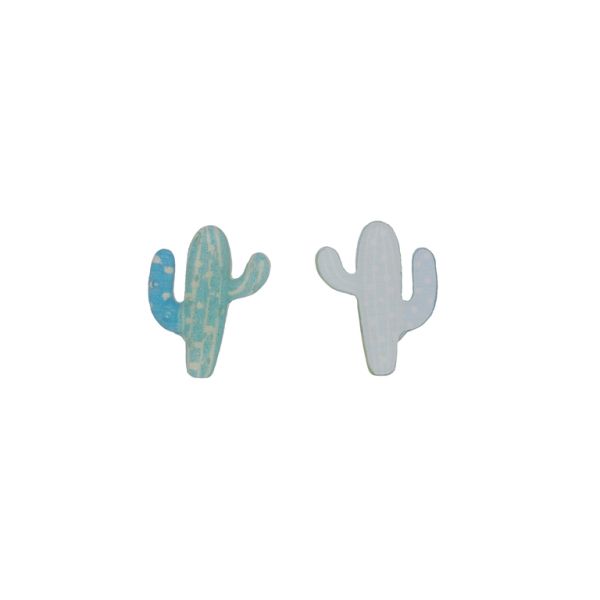 PLASTIC BEADS - RESIN 3D - FOR GLUING - CACTUS 02 - 24x30x4mm BLUE-TURQUOISE (LIGHT)-WHITE - 30pcs.