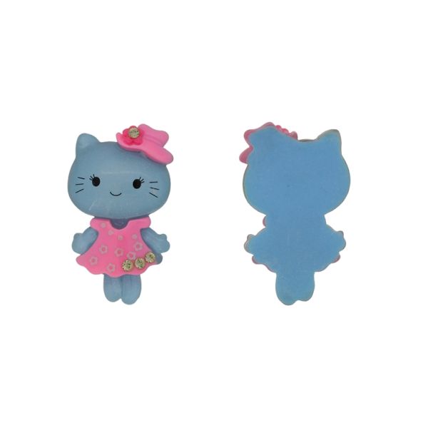 PLASTIC BEADS - RESIN 3D - FOR GLUING - KITTY 20 - 29x50x11mm BLUE-PINK-BLACK - PACKAGE 20pcs.