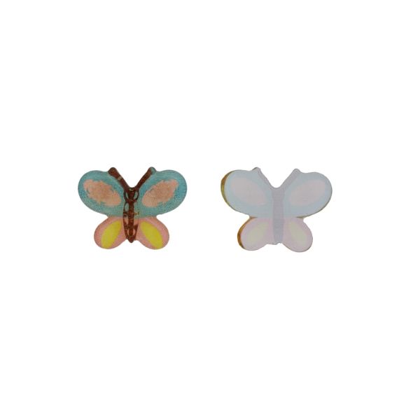 PLASTIC BEADS - RESIN 3D - FOR GLUING - BUTTERFLY 04 - 31x24x4mm BLUE (LIGHT)-PINK (LIGHT)-YELLOW - PACKAGE 30pcs.