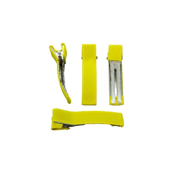 METAL ELEMENTS - CROCODILE DUCKBILL HAIR CLIP WITH TEETH 03 - METAL AND SATIN - 48x10x12mm NICKEL COLOR AND YELLOW  007 - SECOND-RATE  - PACKAGE 50pcs.