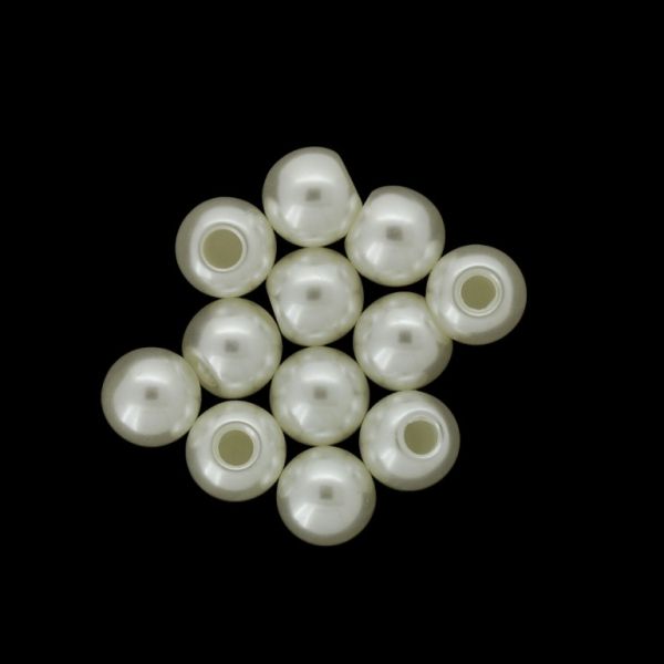 ADHESIVE BEADS FOR PIN - PLASTIC PEARLS - BALL 8mm WHITE 109 - PACKAGE 250g (562pcs.) Hole-3.0mm