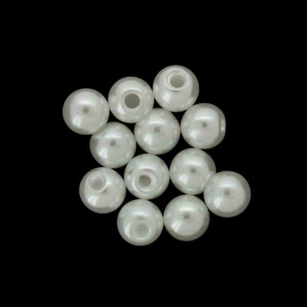 ADHESIVE BEADS FOR PIN - PLASTIC PEARLS - BALL 10mm WHITE 107 - 20g (44pcs.) Hole-3.0mm