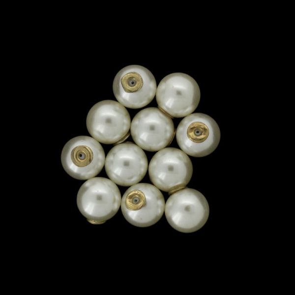 ADHESIVE BEADS FOR PIN - PLASTIC PEARLS - BALL 10mm GOLD AND WHITE 134 - PACKAGE 250g (466pcs.) Hole-0.5mm