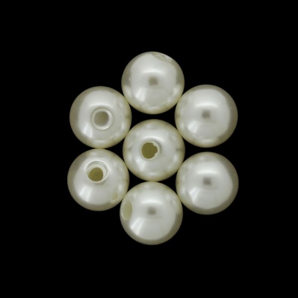 ADHESIVE BEADS FOR PIN - PLASTIC PEARLS - BALL 14mm ECRU 113 - 20g (16pcs.) Hole-3.0mm
