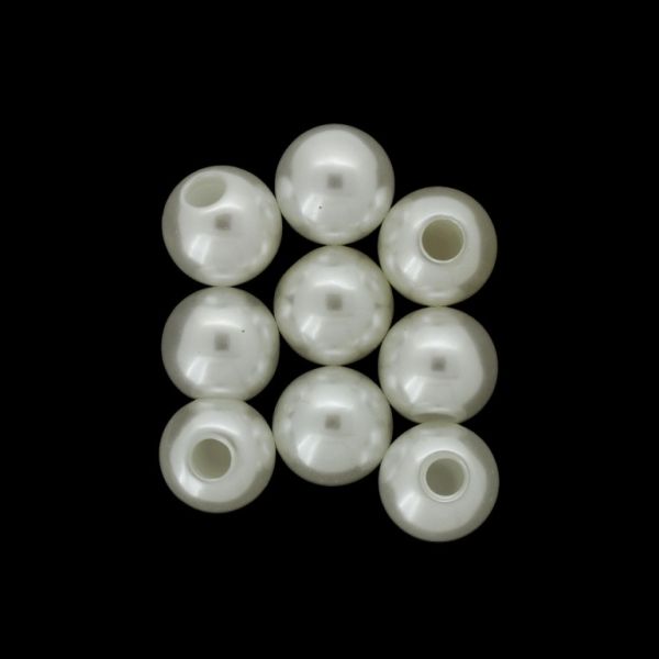 ADHESIVE BEADS FOR PIN - PLASTIC PEARLS - BALL 12mm WHITE 107 - PACKAGE 250g (329pcs.) Hole-3.0mm