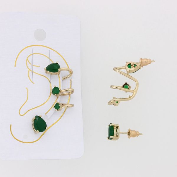 JEWELRY - EAR CUFF - RIGHT - ZIRCON Е324 - GOLD AND GREEN (LIGHT) - PACKAGE 6 sets