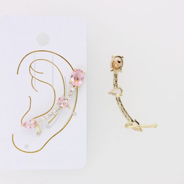 JEWELRY - EAR CUFF - RIGHT - ZIRCON Е327 - GOLD AND PINK WITH WHITE - 1pc.