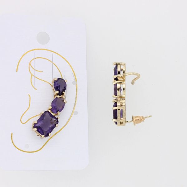 JEWELRY - EAR CUFF - LEFT - ZIRCON Е884 - GOLD AND PURPLE - PACKAGE 6pcs.