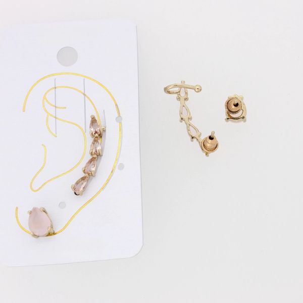 JEWELRY - EAR CUFF - LEFT - ZIRCON Е885 - GOLD AND PINK (LIGHT) - PACKAGE 6 sets