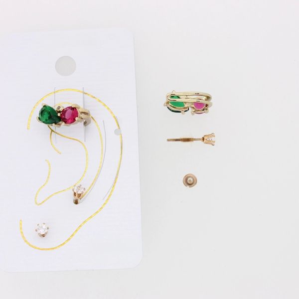 JEWELRY - EAR CUFF - ZIRCON Е329 - GOLD-GREEN (DARK)-CYCLAMEN (DARK) - PACKAGE 6 sets