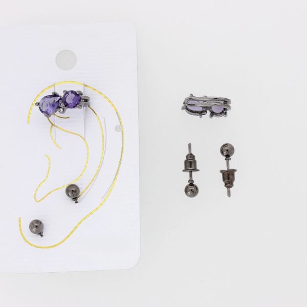 JEWELRY - EAR CUFF - ZIRCON Е329 - OXIDIZED AND PURPLE - PACKAGE 6 sets