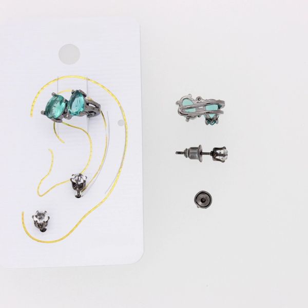JEWELRY - EAR CUFF - ZIRCON Е329 - OXIDIZED-TURQUOISE (LIGHT)-WHITE - PACKAGE 6 sets