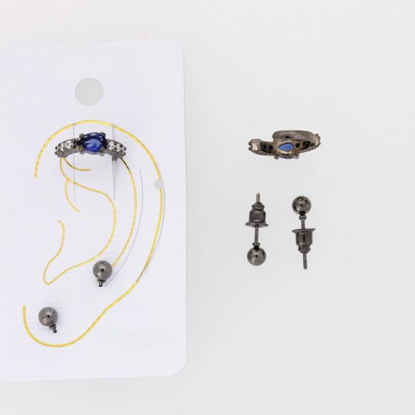 JEWELRY - EAR CUFF - ZIRCON Е336 - OXIDIZED-BLUE (DARK)-WHITE - 1 set