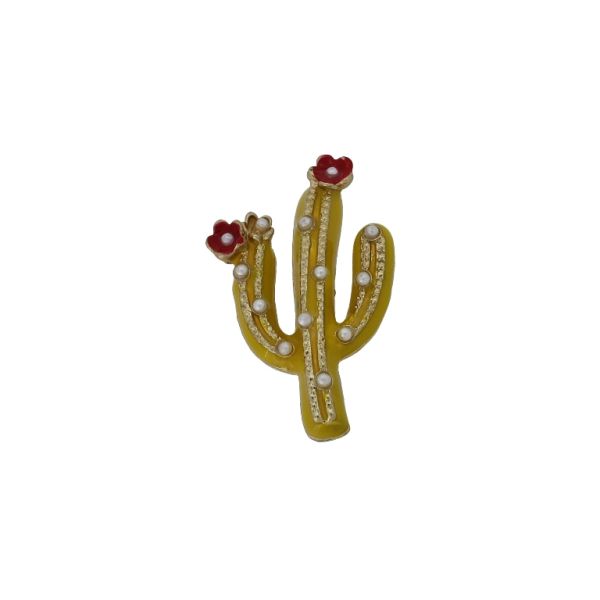 JEWELRY - BROOCH - ENAMEL AND METAL - CACTUS PEARLS В216 - 2.7x4.3cm GOLD-YELLOW (DARK)-RED - 1pc.
