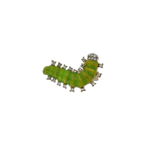 JEWELRY - BROOCH - METAL AND CRYSTALS - CATERPILLAR В218 - 3.6x2.1cm GOLD-GREEN (LIGHT)-WHITE - 1pc.