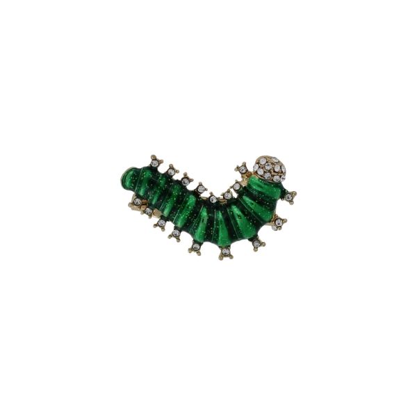 JEWELRY - BROOCH - METAL AND CRYSTALS - CATERPILLAR В218 - 3.6x2.1cm GOLD-GREEN (DARK)-WHITE - 1pc.