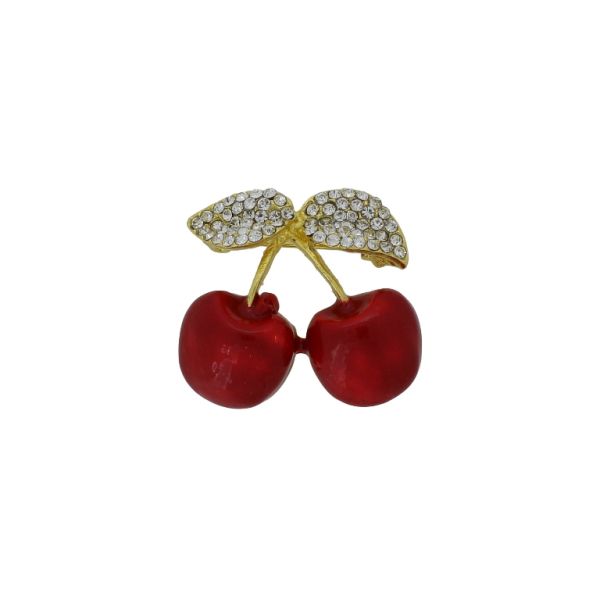 JEWELRY - BROOCH - METAL AND CRYSTALS - CHERRIES В217 - 3.6x3.2cm GOLD-RED-WHITE - 1pc.