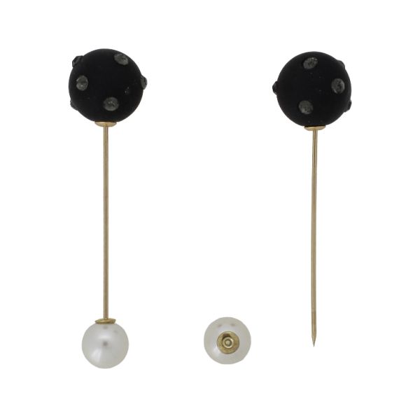 JEWELRY - BROOCH - METAL AND PEARLS - NEEDLE 227 CRYSTALS - 1.6x6.7cm GOLD-ECRU-BLACK (МАТ) - 1pc.
