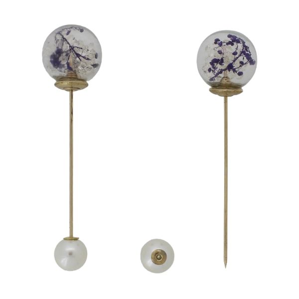 БИЖУТЕРИЯ - БРОШКА - МЕТАЛ И ПЕРЛИ - ИГЛА B229 - 1.8х6.7см ЗЛАТИСТО-ЕКРЮ-ЛИЛАВО - ПАКЕТ 6 бр.