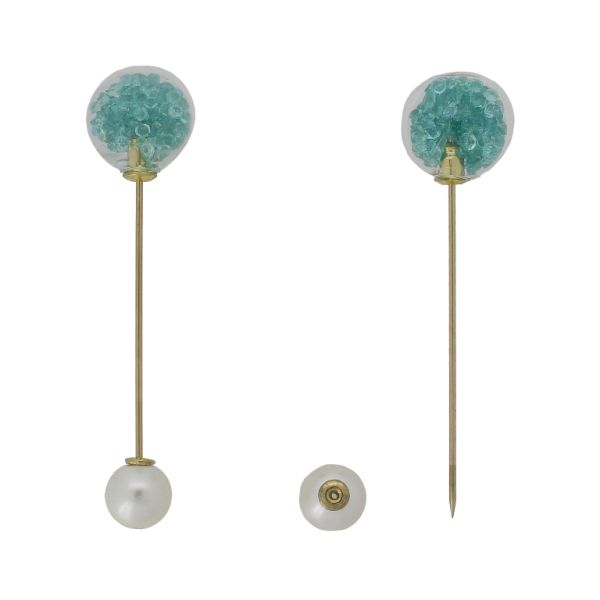JEWELRY - BROOCH - METAL AND PEARLS - NEEDLE 230 - 1.8x6.7cm GOLD-ECRU-TURQUOISE - 1pc.