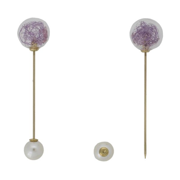 БИЖУТЕРИЯ - БРОШКА - МЕТАЛ И ПЕРЛИ - ИГЛА B231 - 1.8х6.7см ЗЛАТИСТО-ЕКРЮ-ЛИЛАВО - ПАКЕТ 6 бр.