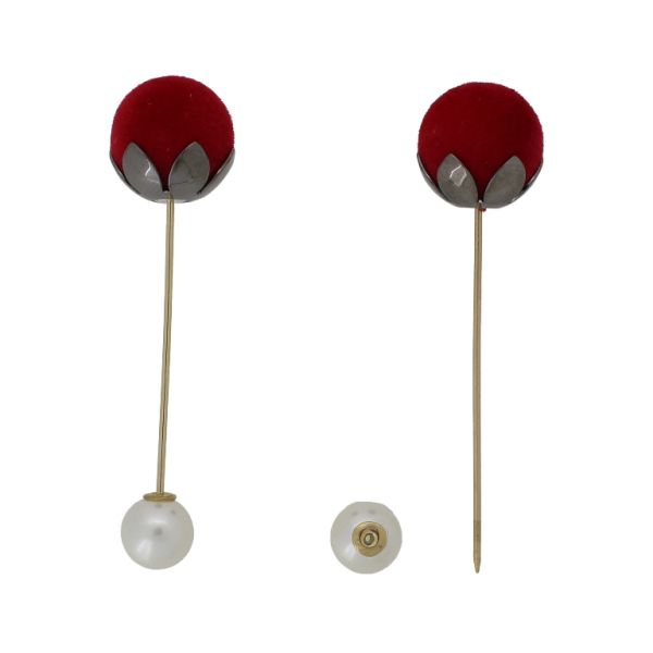 JEWELRY - BROOCH - METAL AND PEARLS - NEEDLE 233 - 1.6x6.7cm GOLD-ECRU-RED - 1pc.