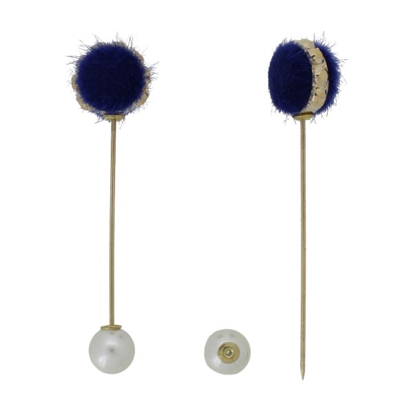 JEWELRY - BROOCH - METAL AND PEARLS - NEEDLE 235 - 1.6x7.1cm GOLD-ECRU-BLUE (DARK) - 1pc.