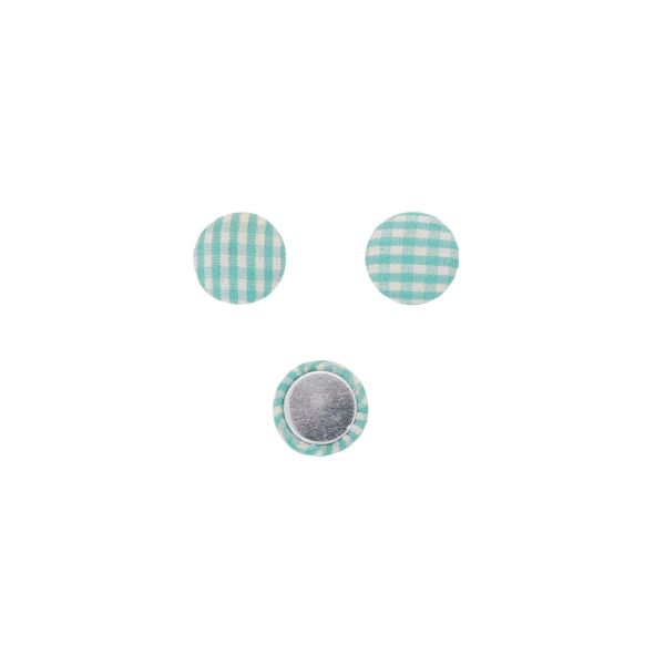 ADHESIVE BEADS - TEXTILE - HEMISPHERE 056 - 15x5mm - COUNTRY CHECK PATTERN 01 - BLUE (LIGHT)-BLUE-WHITE - 10pcs.